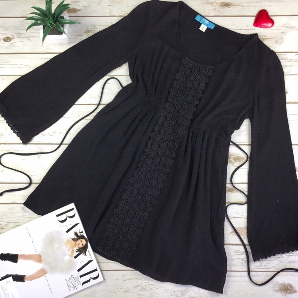 Buttons Black High Waist BOHO Festival Dress Tunic